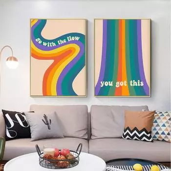 Плакат на скандинавскую тему, абстрактный Радужный вихрь, водопад, холст, мотивационная цитата в стиле хиппи, настенная картина в стиле хиппи, домашний декор для гостиной 21cm30cm NoFrame