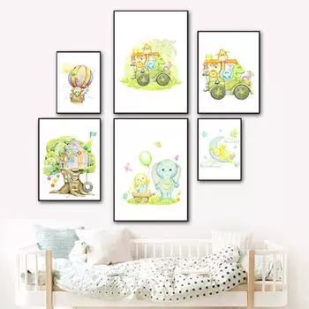 Плакат на скандинавскую тему, мультяшная картина на холсте, лиса, олень, медведь, настенная картина, лесной принт с животными, настенная живопись для детской комнаты, декор для детской комнаты 21cm30cm NoFrame