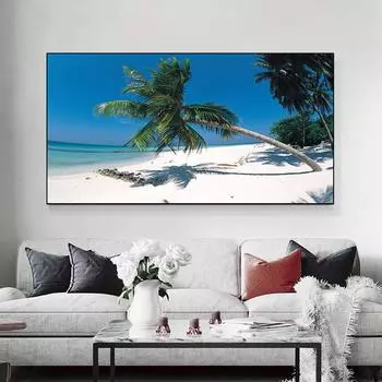 Плакат с закатом, силуэты пальм, тропическое море, пляж, холст, картина, настенное искусство, изображение, гостиная, декоративная печать, фреска 20X40cm No Frame
