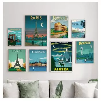 Плакат, настенная живопись на холсте, плакаты на скандинавскую тему и принты, настенные панно для декора гостиной, Париж, знаменитый город, винтажное ретро 21cm30cm NoFrame