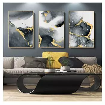 Плакат, настенная живопись на холсте, скандинавский принт, настенная картина для гостиной, дома, Декор Куадрос, современный абстрактный золотой, черный мрамор 21cm30cm NoFrame