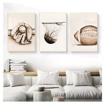 Плакат, настенный художественный футбол, холст, картина в скандинавском стиле, современное украшение для дома, гостиной, американский ретро футбол, баскетбол 21cm30cm NoFrame