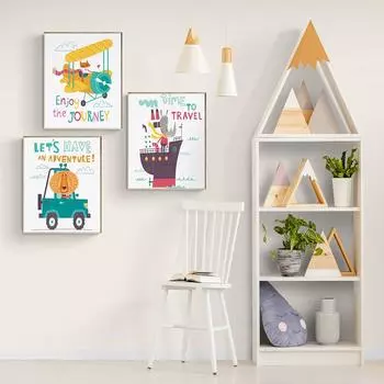 Плакат о путешествиях Приключения Детская комната Животные Картина на холсте Настенная картина Транспорт Машины Художественная печать Скандинавские детские украшения для спальни Без рамки 21*30cm No Frame
