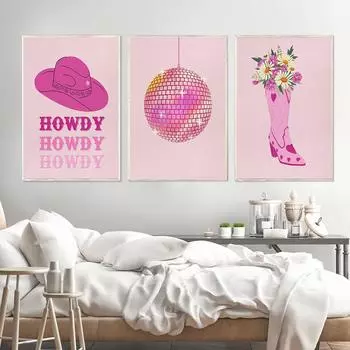 Плакат «Пастушка», 3 комплекта, розовый искушение, родео, холст с принтом, ретро-стиль, сапоги Howdy, модная настенная живопись в общежитии, домашний декор для комнаты 21x30cm No Framed