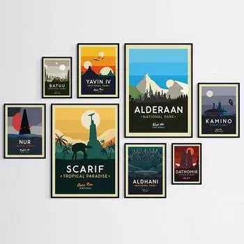 Плакат «Планета» «Галактика, звездное притяжение», холст, картина «Татуин, Эндор», подарок, настенное искусство, ретро-космический пейзаж, печать, картина, декор комнаты 21x30cm No Framed