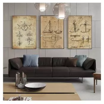 Плакат, подарки моряку, яхта, якорь, колесо корабля, парусный чертеж, морская настенная живопись, холст, картина, парусник, патент, принт, винтаж 21cm30cm NoFrame