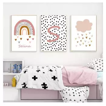 Плакат с алфавитом, художественные картины с индивидуальным именем, детский принт, скандинавские настенные картины, декор комнаты для маленьких девочек, Радужные настенные художественные принты на холсте 21cm30cm NoFrame
