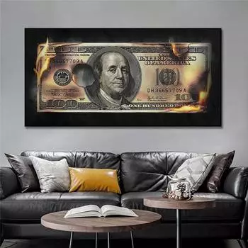 Плакат с американскими долларами и печать на холсте, современная популярная картина в стиле горящих денег, настенное искусство для украшения стен дома 20x40cm Unframed