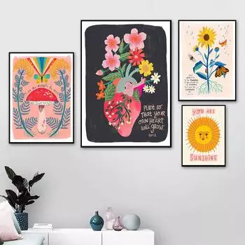 Плакат с анатомическим сердцем и цветком и вдохновляющие цитаты для печати, настенные изображения для любителей искусства, женские изображения 21cm30cm NoFrame