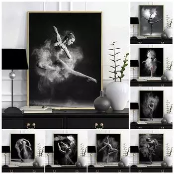 Плакат с балериной и принтом, черно-белая настенная живопись, элегантная поза балерины, фото, холст, картина, настенная картина, декор комнаты 21x30cm No Frame