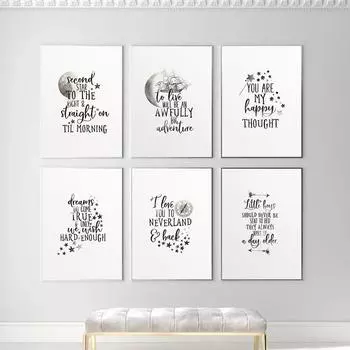 Плакат с цитатами Питера Пэна, детский принт, черная акварель, для печати, настенное искусство, холст, картины, настенная картина, игровая комната, декор с принтом 21x30cm No Framed