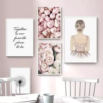 Плакат с цветами пиона, цитаты о любви, модная девушка, холст, художественный принт, одуванчик, современная живопись, настенные панно для декора гостиной A4 21x30cm No Frame