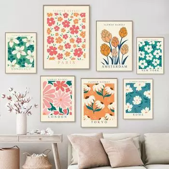Плакат с цветочным рынком Париж, Лондон, Нью-Йорк, ботанический цветочный рисунок, настенная живопись, печать на холсте, современная гостиная, домашний декор A4 21X30cm No Framed