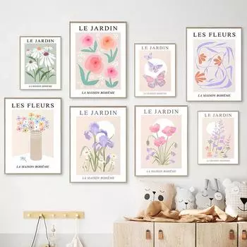 Плакат с цветочным рынком, роза, тюльпан, цвет бабочки, абстрактная картина на холсте, скандинавская настенная эстетика комнаты, художественная картина для домашнего декора 21x30cm No Framed