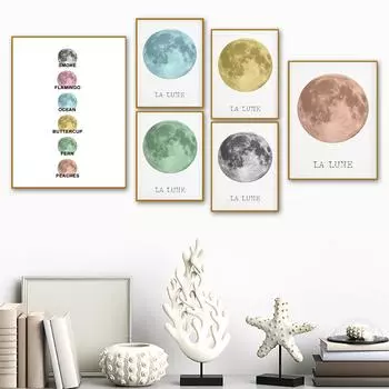 Плакат с фазой полной луны LA LUNE Nordic Art Print Minimal Illustration Картина на холсте Modern Wall Picture Спальня Scandi Decor 21x30cm No Framed