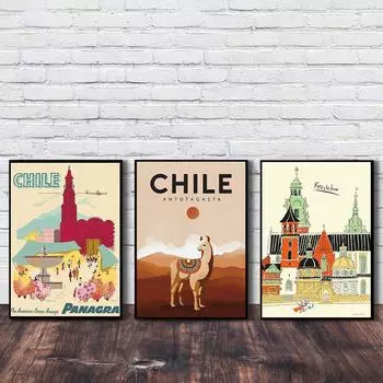 Плакат с городом в стиле путешествия Чили Антофагастра Польша Пейзаж Печать на холсте Настенные картины для украшения дома Картины для интерьера 21x30cm No Framed