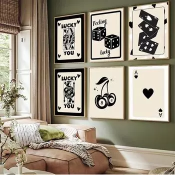 Плакат с игральными картами Lucky, классические винтажные постеры, настенное искусство в стиле HD, ретро-постеры для декора стен домашней комнаты 21*30cm No Frame