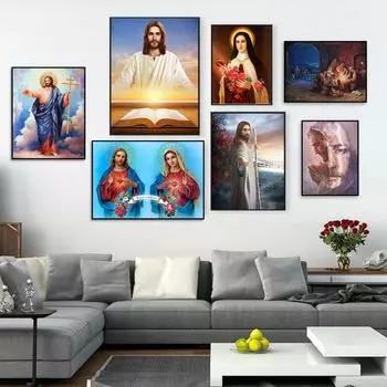 Плакат с изображением Иисуса и принты, христианская картина на холсте, настенные художественные картины для гостиной, спальни, украшения дома, подарки 21X30cm No Frame