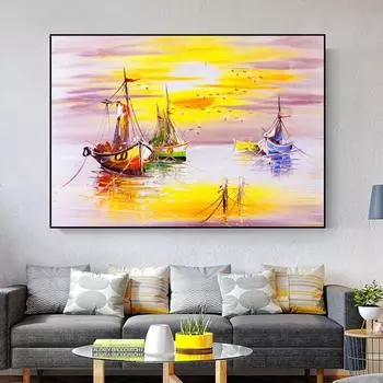 Плакат с изображением лодки «Солнце и океан», напечатанный на холсте, стена гостиной, украшение дома в стиле поп-арт 21cm30cm NoFrame