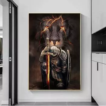 Плакат с изображением рыцаря Христианский лев и доспехи веры Картина на холсте Художественная картина Подарки на Пасху Декор для гостиной Домашний декор Без рамки 21*30cm No Frame