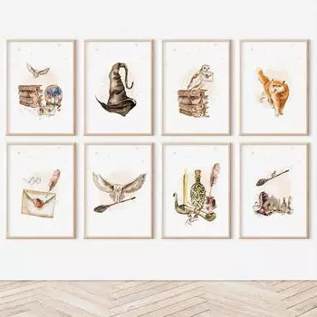 Плакат с изображением волшебника, магическая школа, книга о колдовстве, шляпа, фотографии, HD-печать, холст, живопись, детская комната, подарки, украшение дома, куадрос 21x30cm No Framed