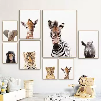 Плакат с изображением животных, настенные панно для детей, спальни, милый жираф, художественная живопись, аксессуары для дома, детский постер, современный настенный декор 21cm30cm NoFrame