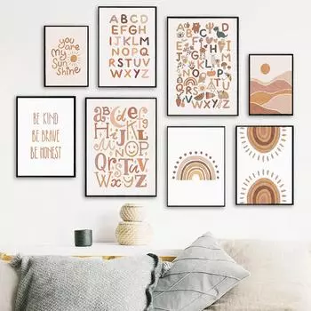 Плакат с изображением животных, обучающий ABC, цитата, холст, картина, игровая комната, настенная художественная печать, изображение для детской комнаты, декор для детской комнаты в стиле бохо 21x30cm No Framed