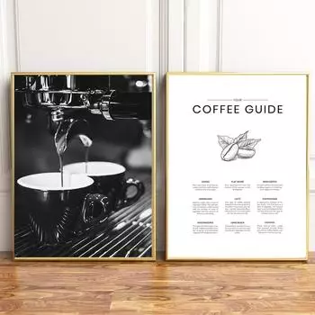 Плакат с кофейным гидом, настенный художественный принт, украшение для кофейни, ретро, итальянская машина для приготовления эспрессо, картина, холст, живопись 21cm30cm NoFrame