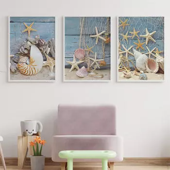 Плакат с масляной живописью на пляже, настенная живопись, морской морской пейзаж, плакат с картинками для