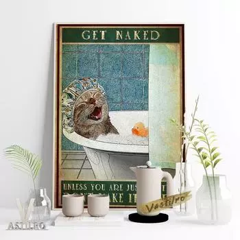 Плакат с милым котом для душа Милый кот в душевой комнате украшение дома 21cm30cm NoFrame