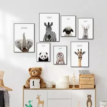 Плакат с милыми животными для детей, детская спальня, зебра, панда, слон, картина маслом, современное искусство, принт, настенная живопись для дома 21cm30cm NoFrame