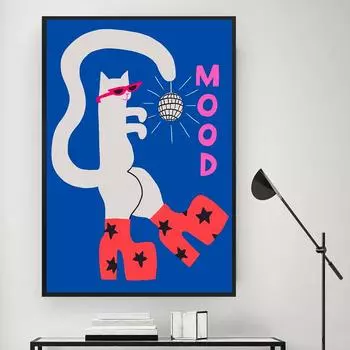 Плакат с мультяшным котом на высоких каблуках и принтом, модное настроение домашнего животного, настенные художественные фотографии для гостиной, детские постеры для детской 21cm30cm NoFrame