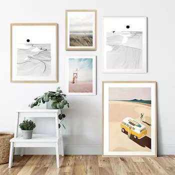 Плакат с принтом для серфинга, черно-белая настенная живопись на пляже, минималистичная картина на холсте, настенные картины для гостиной, современный домашний декор 21x30cm No Framed