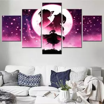 Плакат с принтом на холсте, настенная живопись, 5 шт., истребитель демонов Kimetsu No Yaiba, комикс, HD картина, модульные картины, домашний декор, детская комната 20X35 20X45 20X55cm