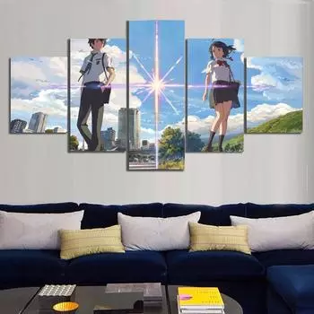Плакат с принтом на холсте, украшение для дома, 5 шт., анимация, ваше имя, картина, настенное искусство, HD-изображения, модульная рамка для гостиной