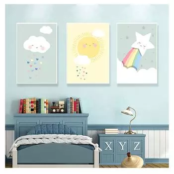 Плакат с простым принтом, настенное искусство, холст, минималистичная картина, картина в скандинавском стиле, украшение для детской спальни, Радуга, облако, звезда, детская комната 21cm30cm NoFrame