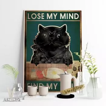 Плакат с пухлым черным котом, милая иллюстрация поедания животных, напечатанная фреска в память о домашнем животном 21cm30cm NoFrame