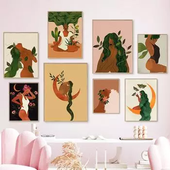 Плакат с растением «Мама», поднимающий душу, художественные принты, абстрактные принты в стиле бохо для девочек, медитация на холсте, картина для йоги, женский настенный декор, подарок на день матери A4 21x30cm no frame