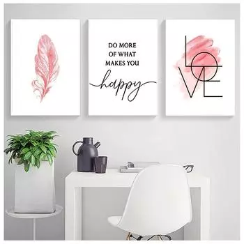 Плакат с розовым пером в скандинавском стиле и печатный плакат о любви, простая масштабная схема для комнаты девушки 21cm30cm NoFrame