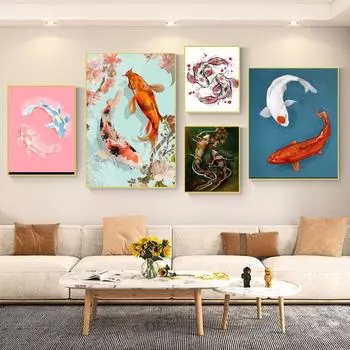 Плакат с рыбой кои, аниме-постеры, липкая винтажная комната, домашний бар, кафе, декор, кавайный декор комнаты 21cm30cm NoFrame