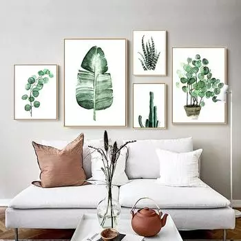 Плакат с скандинавскими тропическими растениями, зеленые листья, декоративная картина, современные настенные художественные картины для гостиной, минималистичный домашний декор 21cm30cm NoFrame