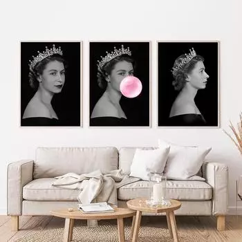 Плакат с жевательной резинкой Queen Elizabeth и печать, настенное искусство, настенное искусство, британский королевский холст, картина, настенная семейная картина 21cm30cm NoFrame