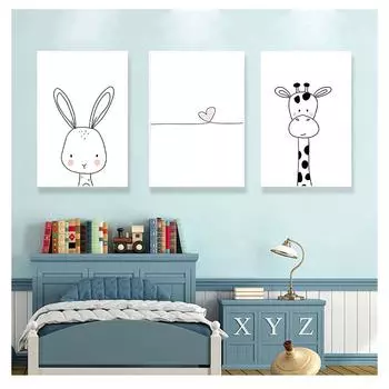 Плакат с животными, розовое сердце, холст, картина с жирафом, кролик, детская художественная печать, настенные панно, скандинавское украшение для детской комнаты, мультфильм 21cm30cm NoFrame