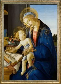 Плакат Сандро Боттичелли и обои для интерьера формата А3 Живопись Искусство Плакат Золотая рамка (Мадонна Младенец)