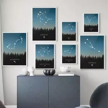 Плакат «Созвездие», художественная роспись, астрология, настенная живопись на холсте, скандинавская гостиная, спальня, украшение для дома, печать изображения 21X30cm No Frame