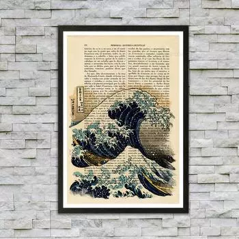 Плакат «Великая волна Канагавы», японская книжная художественная страница, традиционное искусство, HD печать, ретро-искусство, картины на холсте для домашнего декора стен 21cm30cm NoFrame