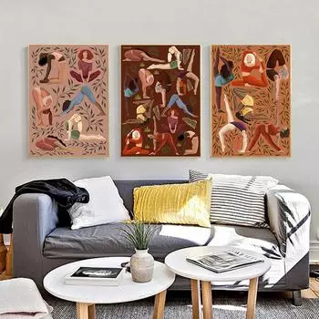 Плакат «Все йоги» Печать на холсте Комната для йоги Настенное искусство иллюстрации Прекрасные девушки Фитнес Подарки Тренажерный зал Художественная роспись Комната Домашний декор A4 21X30CM No Frame