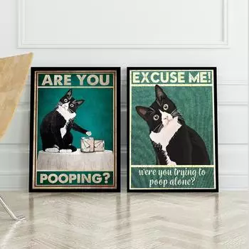 Плакат «Вы пытались покакать в одиночку» Забавный знак для ванной комнаты Печать на холсте Милая цитата с кошкой Художественная живопись Настенная картина Туалет Декор для туалета 21x30cm No Framed