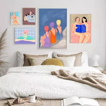 Плакат в купальниках, обнаженный феминистский домашний спа-салон для загара, настенный художественный холст 21cm30cm NoFrame