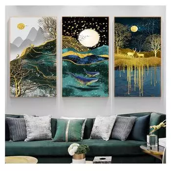 Плакат в скандинавском стиле с принтом на холсте, настенная живопись, современная картина для гостиной, декор для входа, 6-5 золотых животных, скандинавский абстрактный 20cm40cm NoFrame